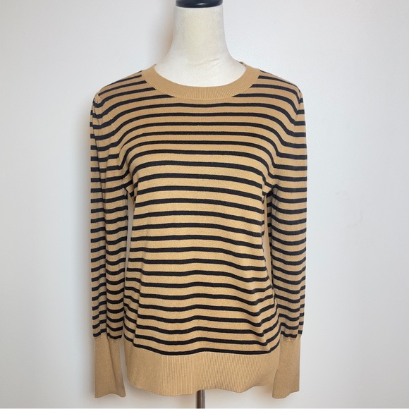 LOFT Sweaters - LOFT Tan and Black Classic Striped Sweater Women’s Medium